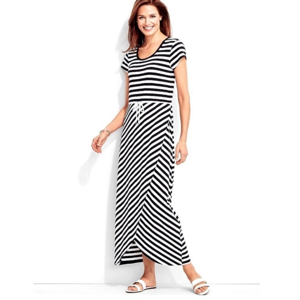 Talbots Black and White Striped Short Sleeve Maxi Dress Size L